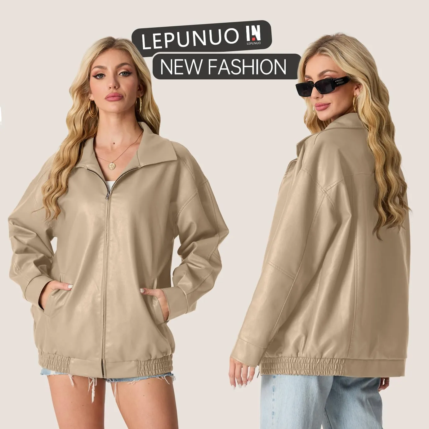 Lepunuo Leather Jacket for Women Oversized Faux Leather Moto Biker Coat Fall Fashion Winter Outfits Y2K Streetwear