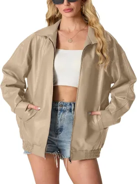 Lepunuo Leather Jacket for Women Oversized Faux Leather Moto Biker Coat Fall Fashion Winter Outfits Y2K Streetwear Lepunuo Leather Jacket for Women Oversized Faux Leather Moto Biker Coat Fall Fashion Winter Outfits Y2K Streetwear