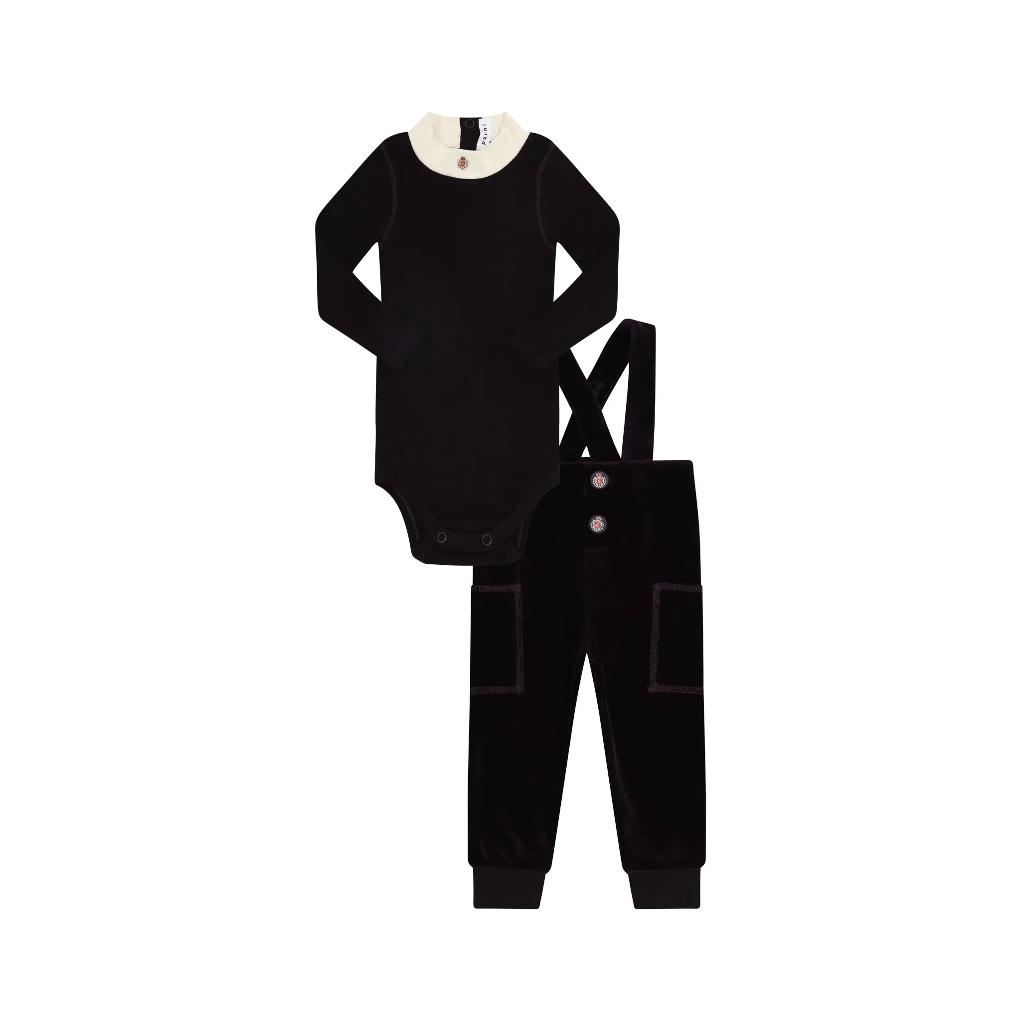 Little Parni Plum Baby Velour Overalls   Logo Turtleneck (K449)