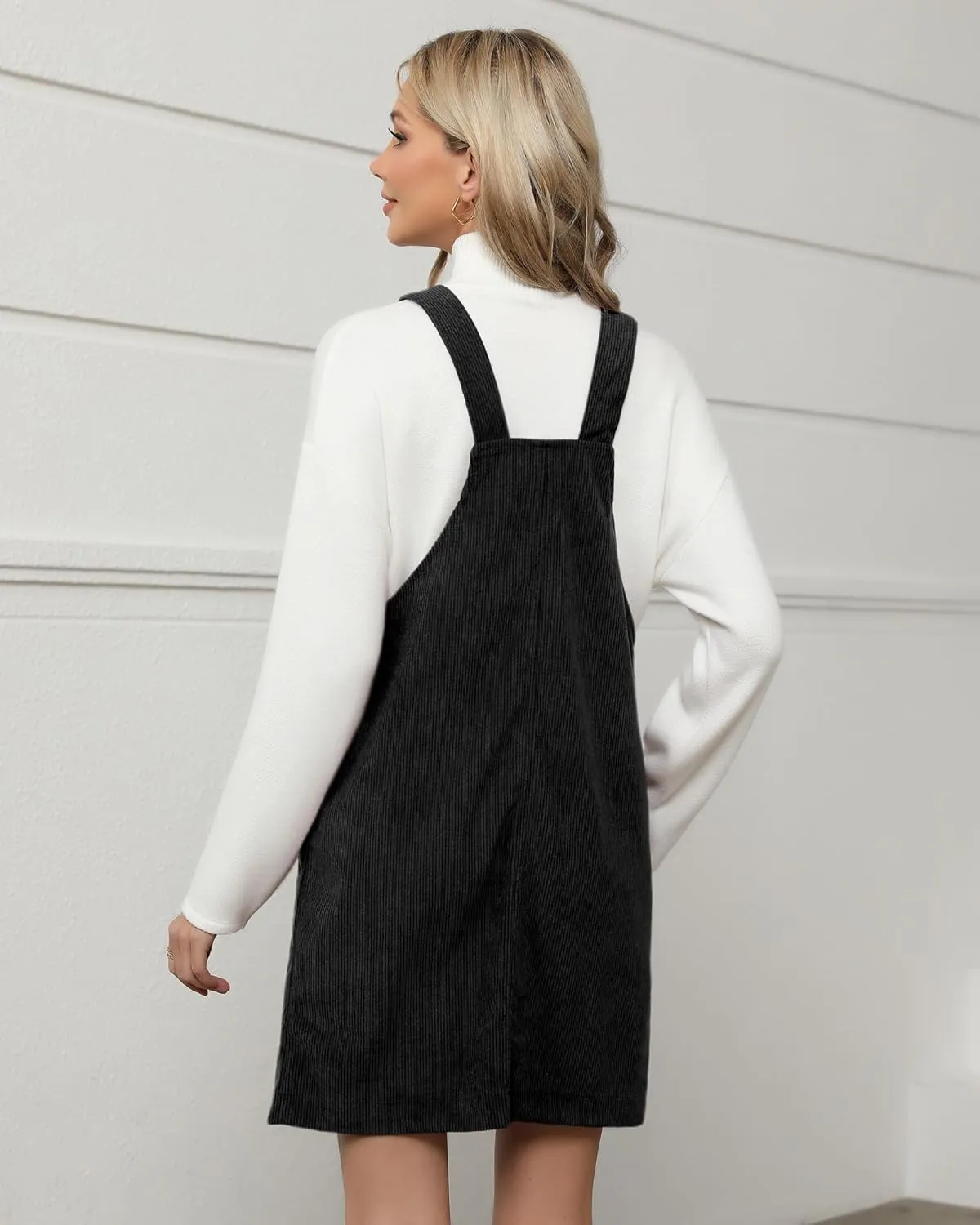 luvamia Corduroy Overall Dress for Women Adjustable Straps Casual Fashion Overalls Pinafore Short Dresses with Pockets