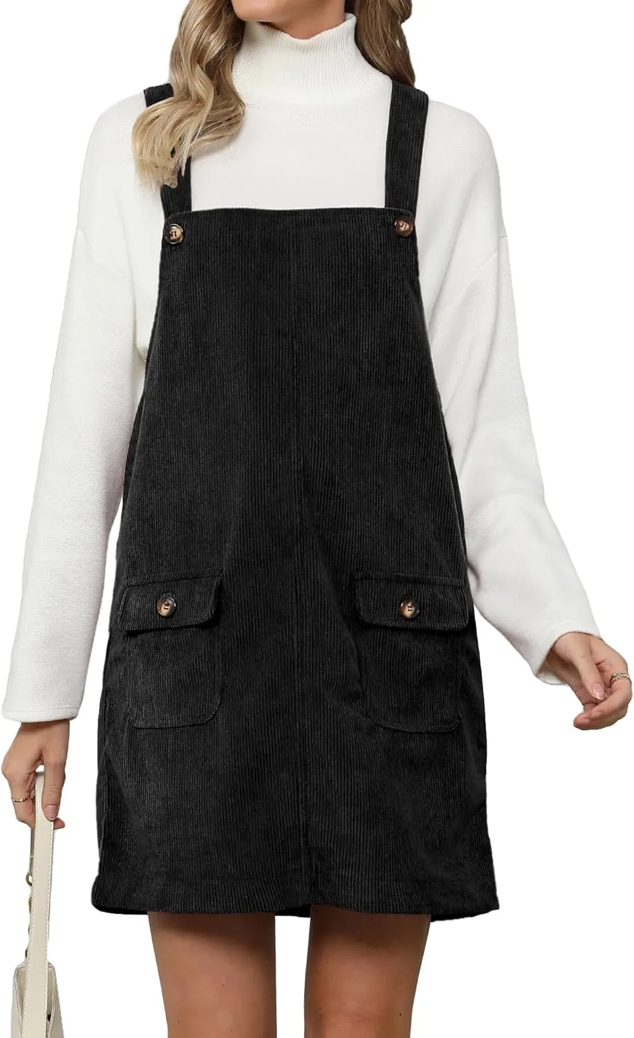 luvamia Corduroy Overall Dress for Women Adjustable Straps Casual Fashion Overalls Pinafore Short Dresses with Pockets