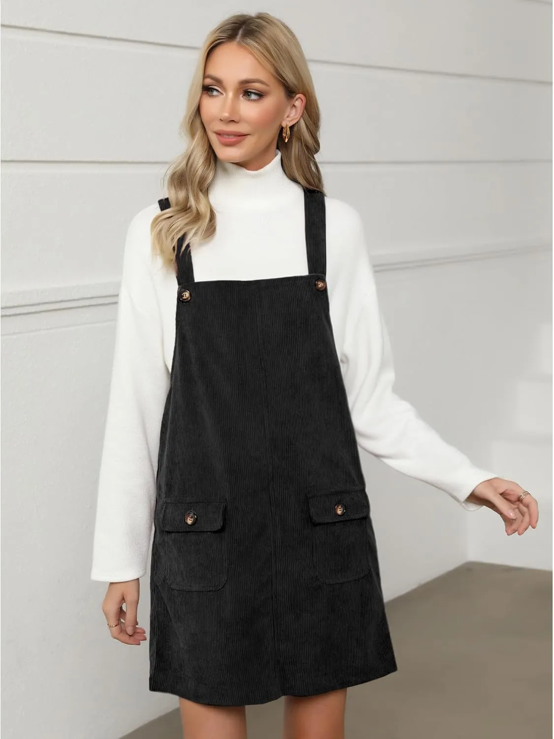 luvamia Corduroy Overall Dress for Women Adjustable Straps Casual Fashion Overalls Pinafore Short Dresses with Pockets
