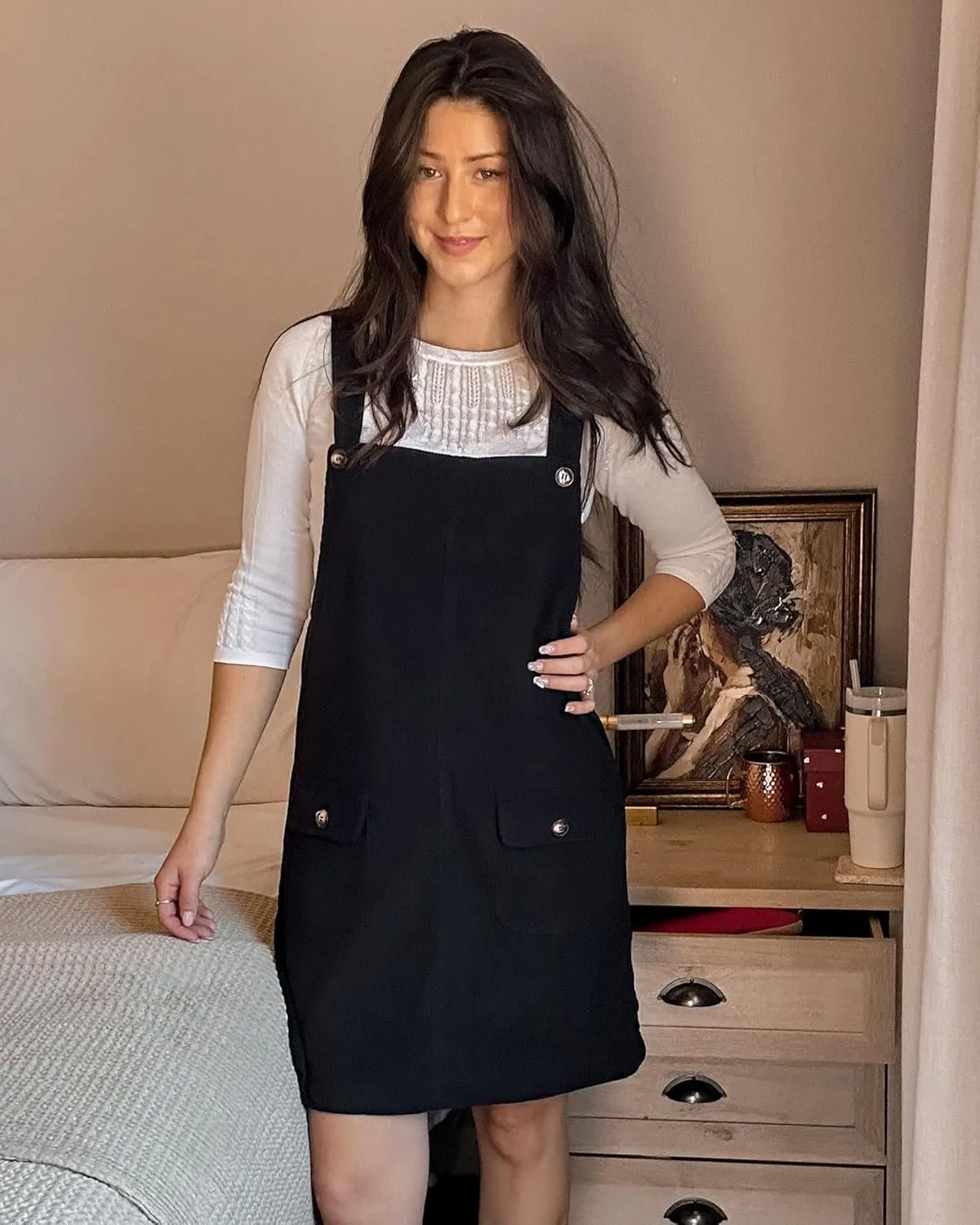 luvamia Corduroy Overall Dress for Women Adjustable Straps Casual Fashion Overalls Pinafore Short Dresses with Pockets