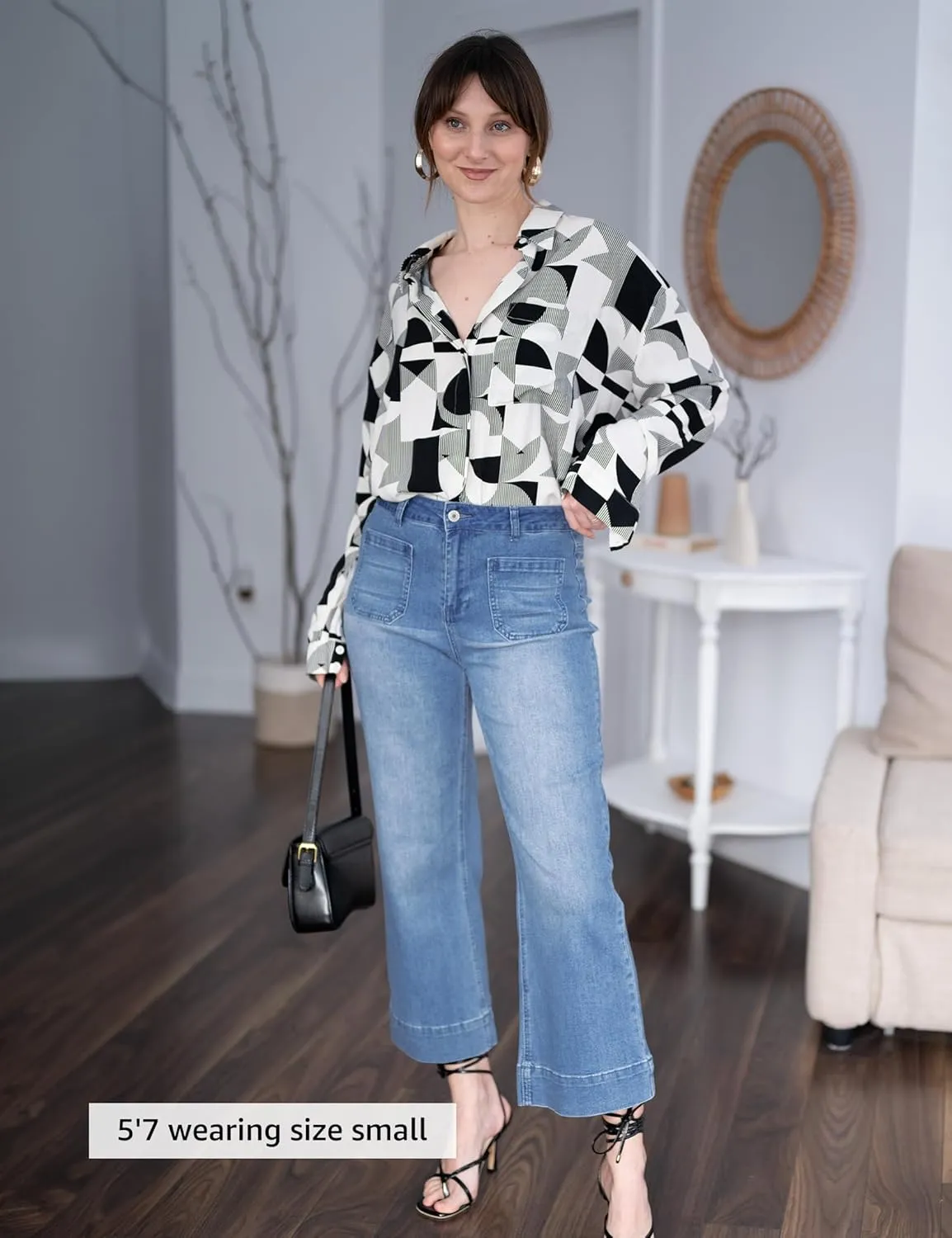 luvamia Wide Leg Jeans for Women Trendy High Waisted Flare Jeans Cropped Denim Pants Stretchy Baggy with Patch Pockets