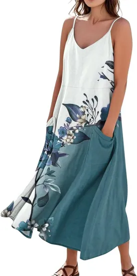 Maxi Dresses for Women Summer Sleeveless Beach Vacation Dress Casual O Neck Tank Dress Loose Sundress with Pockets Maxi Dresses for Women Summer Sleeveless Beach Vacation Dress Casual O Neck Tank Dress Loose Sundress with Pockets