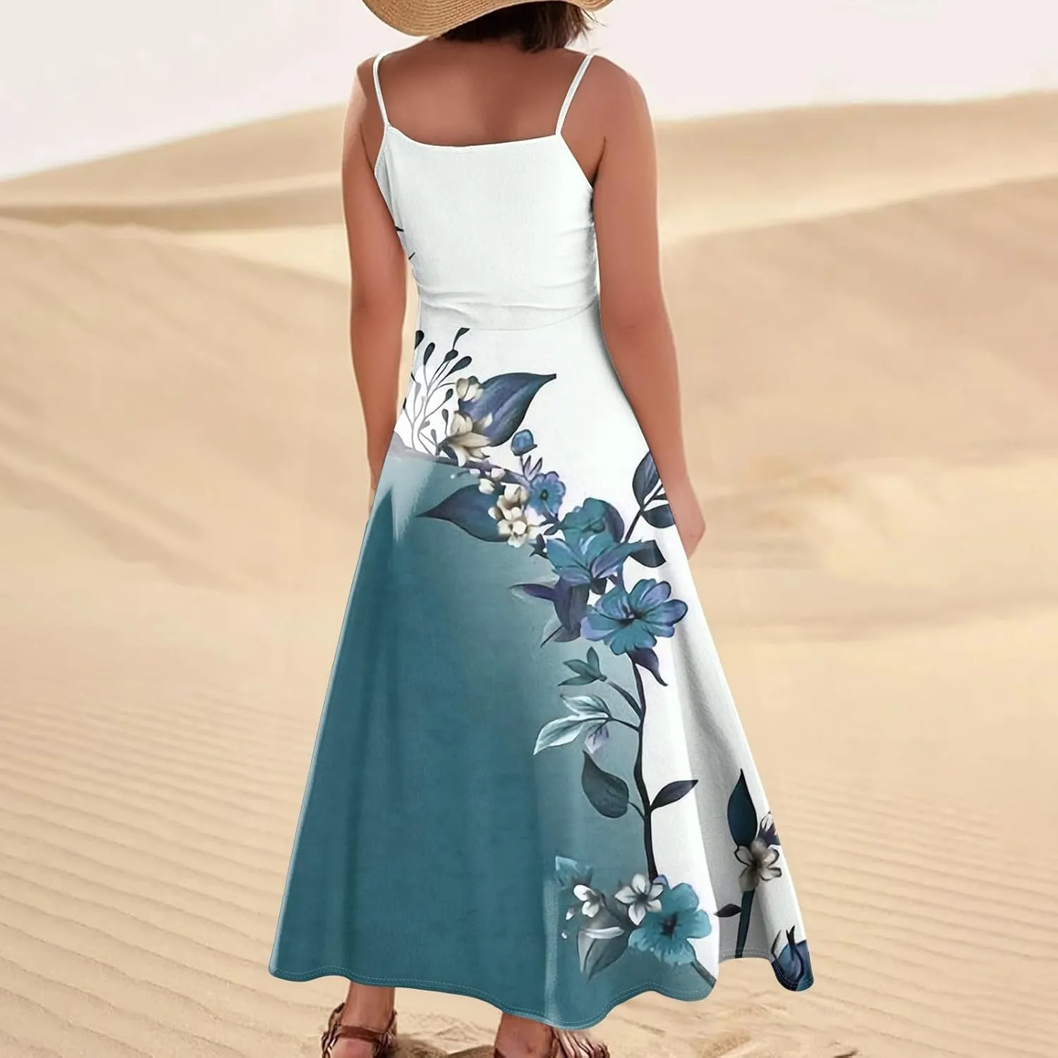 Maxi Dresses for Women Summer Sleeveless Beach Vacation Dress Casual O Neck Tank Dress Loose Sundress with Pockets