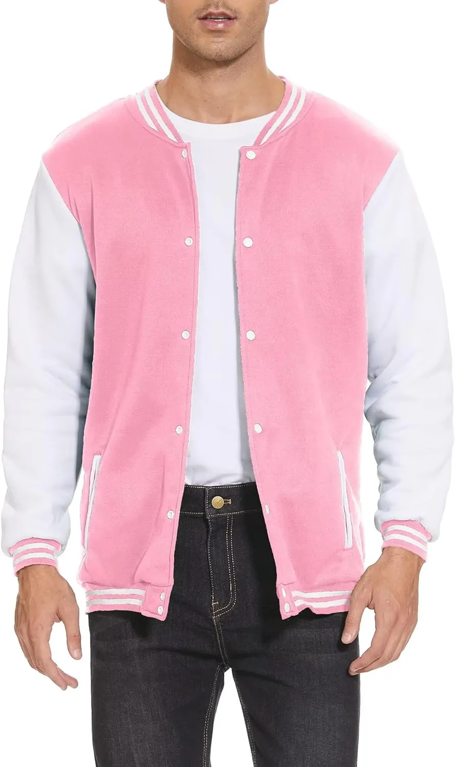 Men's Bomber Jacket Varsity Baseball Jackets Windbreaker Lightweight Slim Fit Button Down Letterman Jacket