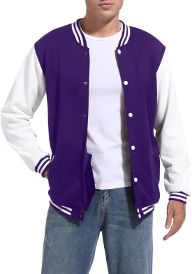Men's Bomber Jacket Varsity Baseball Jackets Windbreaker Lightweight Slim Fit Button Down Letterman Jacket
