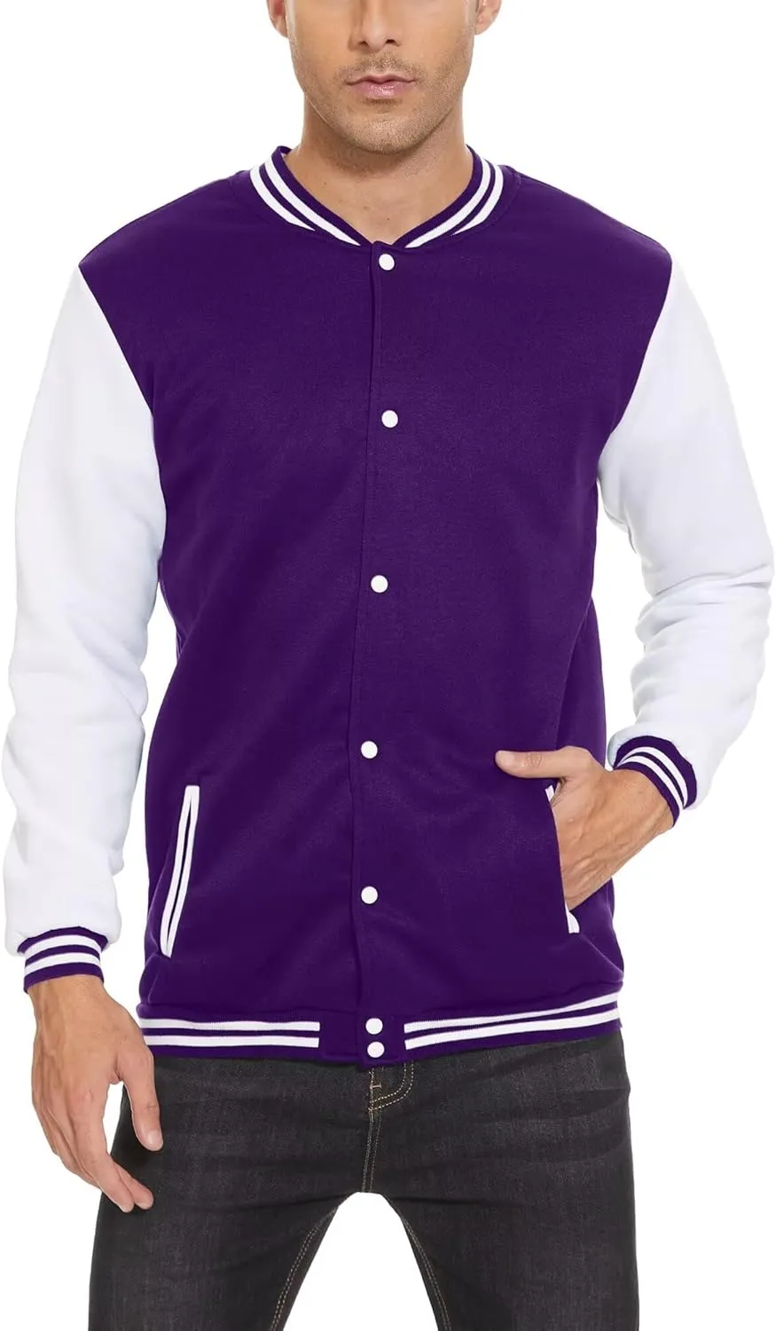 Men's Bomber Jacket Varsity Baseball Jackets Windbreaker Lightweight Slim Fit Button Down Letterman Jacket