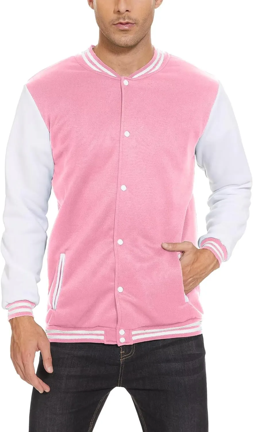Men's Bomber Jacket Varsity Baseball Jackets Windbreaker Lightweight Slim Fit Button Down Letterman Jacket