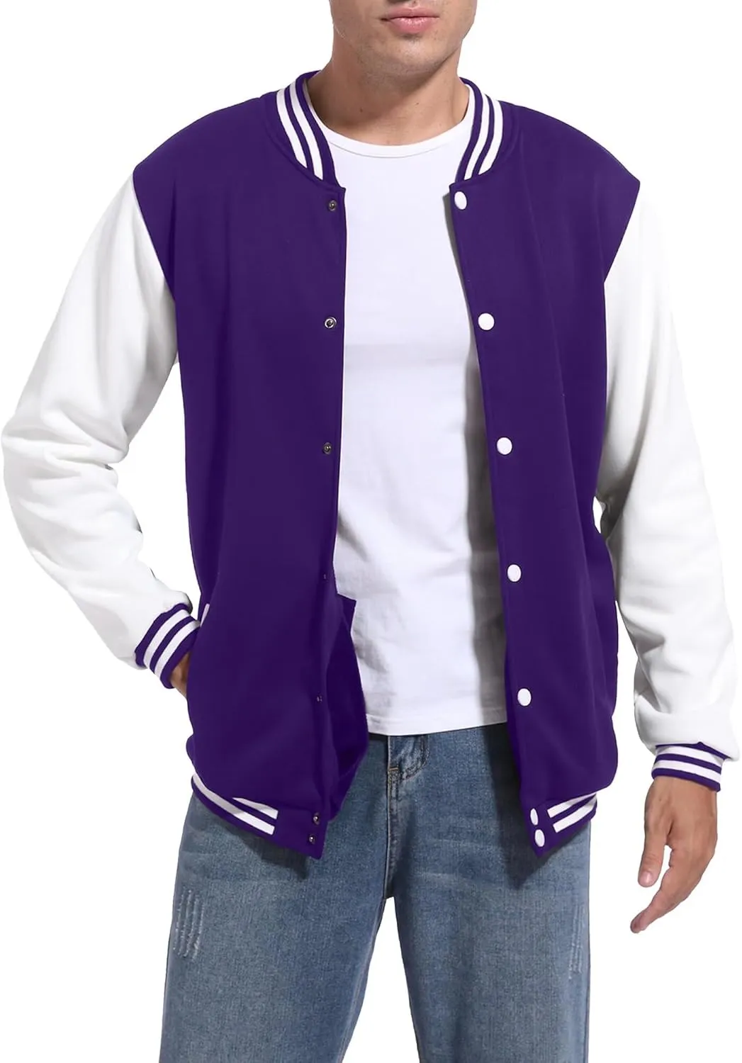 Men's Bomber Jacket Varsity Baseball Jackets Windbreaker Lightweight Slim Fit Button Down Letterman Jacket