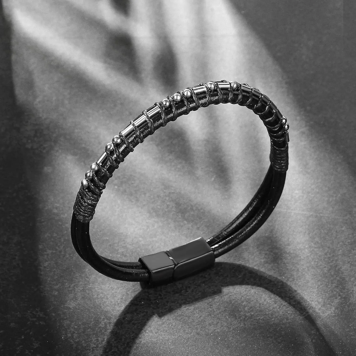 Mens Bracelets Men Morse Code Bracelet Father Dad Husband Son Grandson Brother Boyfriend Father'S Day Birthday Graduation Valentines Day Anniversary Christmas Leather Cuff Bangle I Love You Jewelry Gift for Man Him