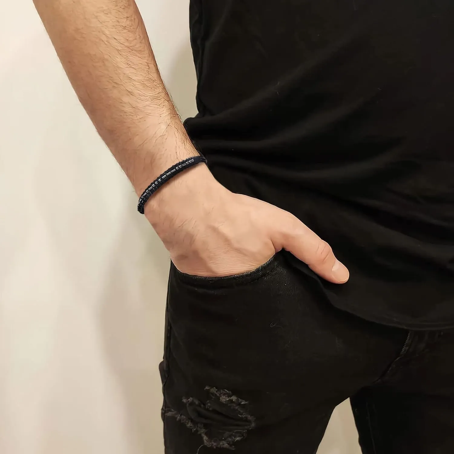 Mens Bracelets Men Morse Code Bracelet Father Dad Husband Son Grandson Brother Boyfriend Father'S Day Birthday Graduation Valentines Day Anniversary Christmas Leather Cuff Bangle I Love You Jewelry Gift for Man Him