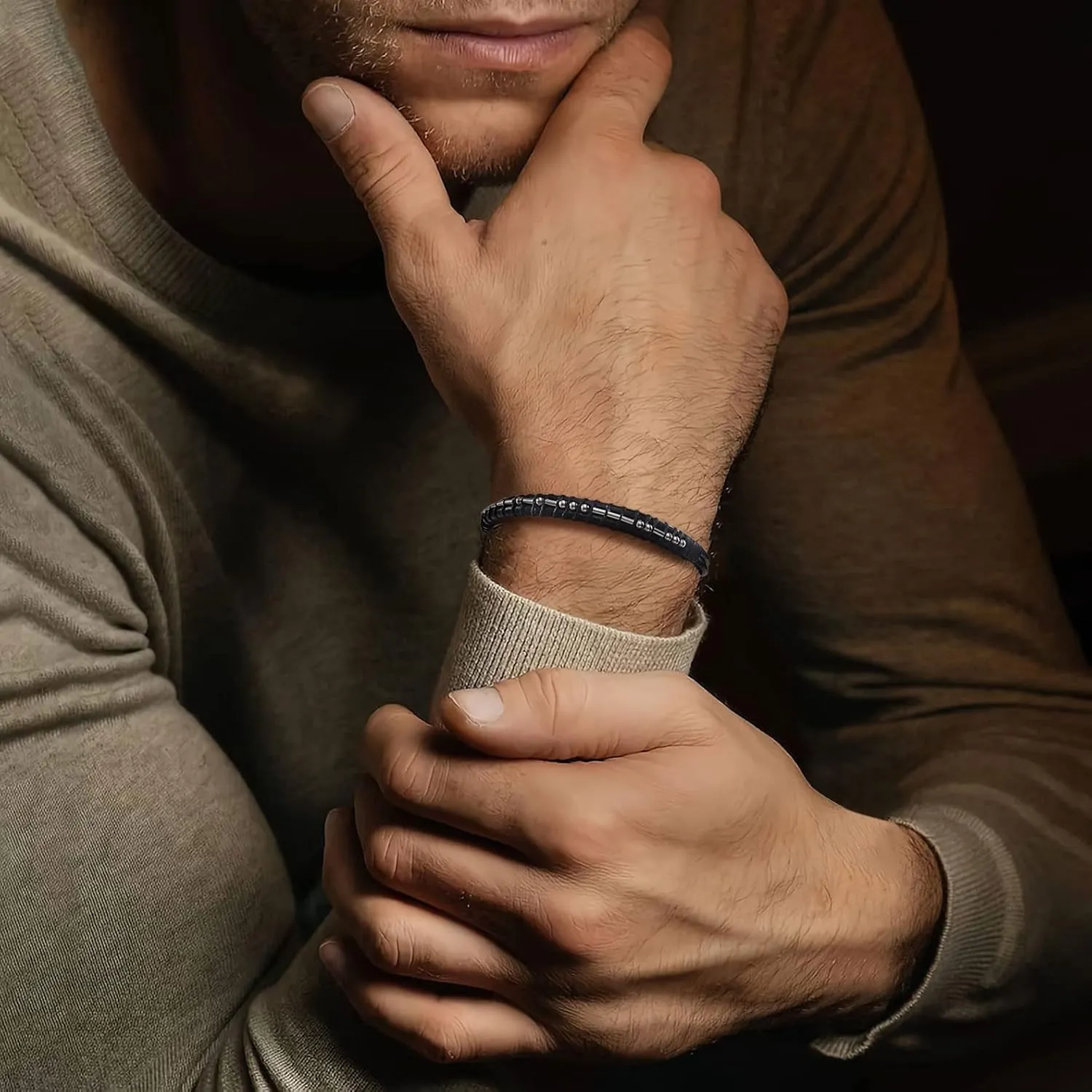 Mens Bracelets Men Morse Code Bracelet Father Dad Husband Son Grandson Brother Boyfriend Father'S Day Birthday Graduation Valentines Day Anniversary Christmas Leather Cuff Bangle I Love You Jewelry Gift for Man Him