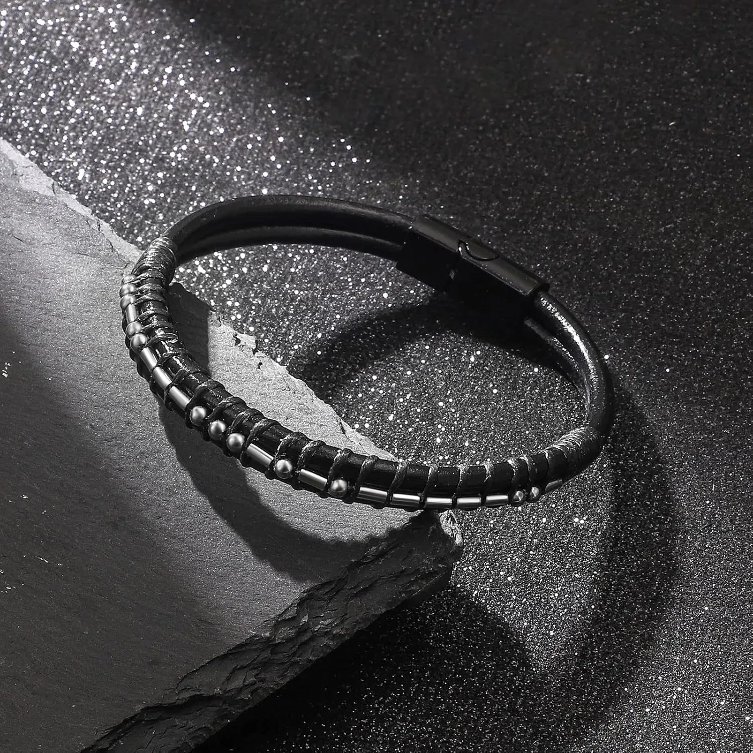 Mens Bracelets Men Morse Code Bracelet Father Dad Husband Son Grandson Brother Boyfriend Father'S Day Birthday Graduation Valentines Day Anniversary Christmas Leather Cuff Bangle I Love You Jewelry Gift for Man Him