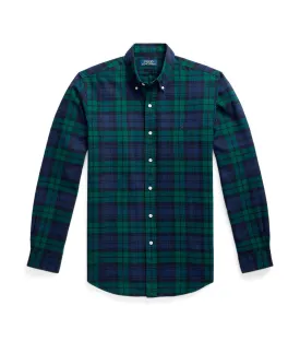 Men's Custom Fit Plaid Brushed Oxford Shirt Green/Navy Multi