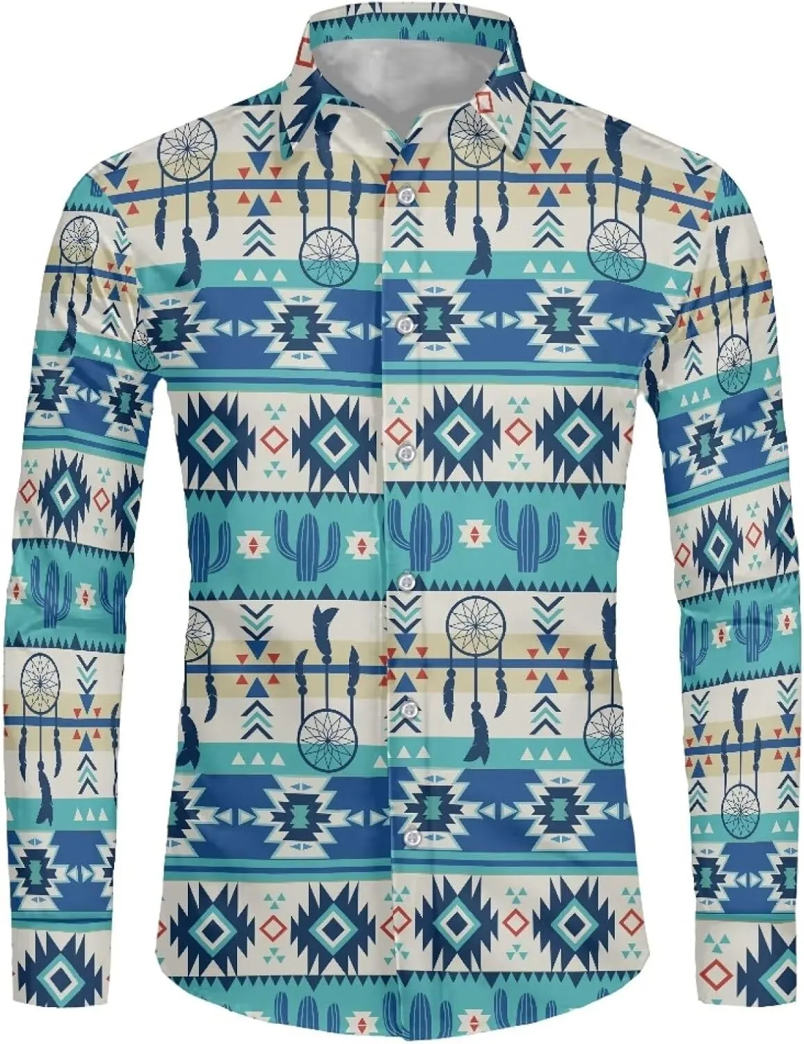 Men's Hawaiian Dress Shirt Casual Long Sleeve Button Down Shirt Tropical Beach Tops for Wedding, Party, Work