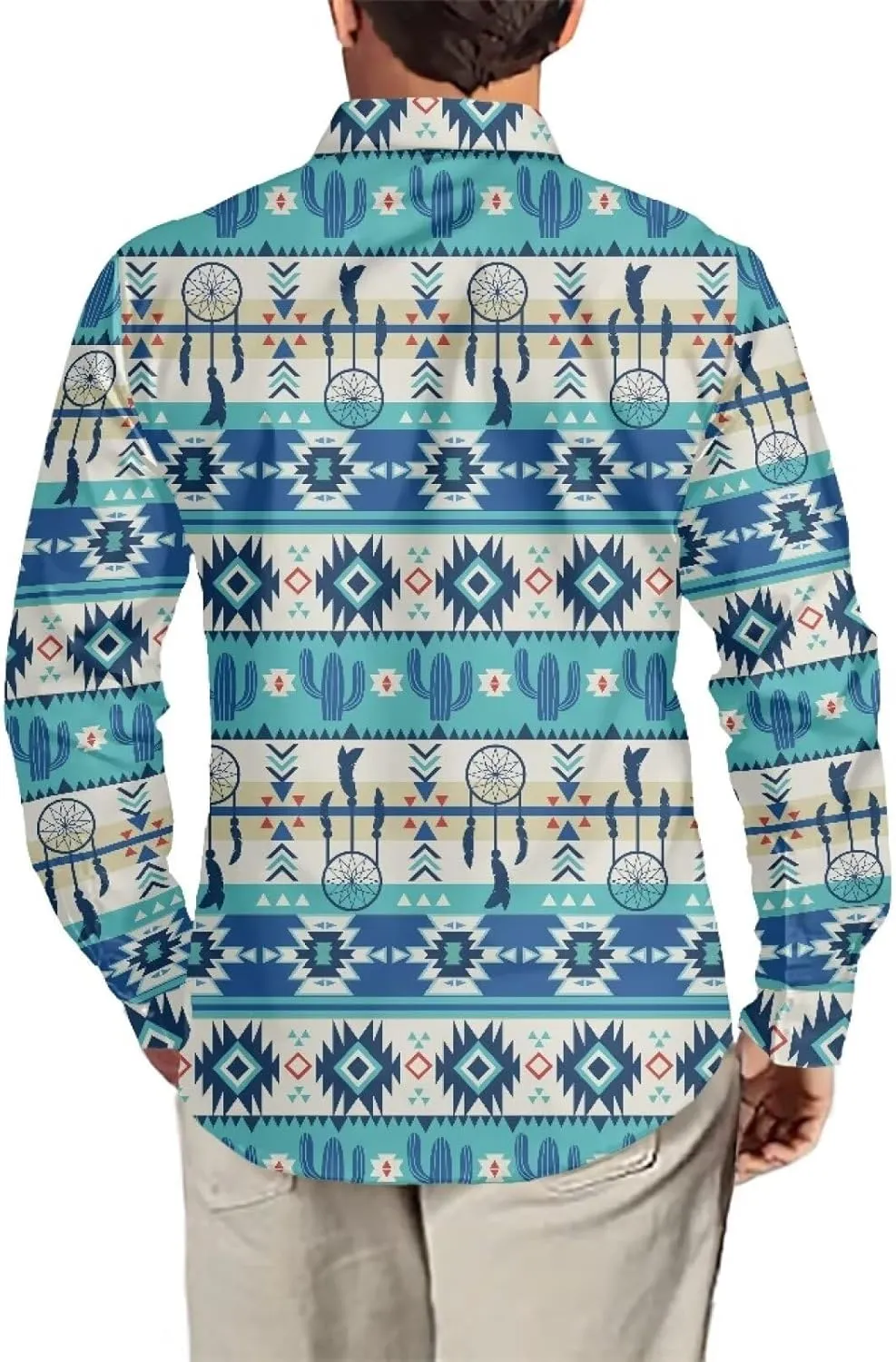 Men's Hawaiian Dress Shirt Casual Long Sleeve Button Down Shirt Tropical Beach Tops for Wedding, Party, Work