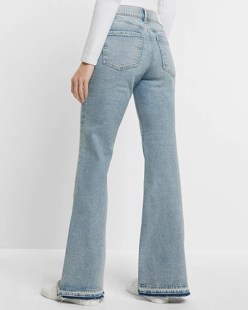 Mid Rise Light Wash Ripped 70S Flare Jeans in Light Wash