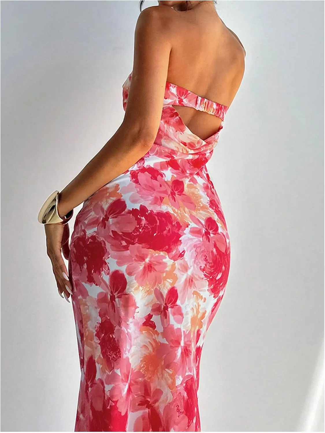 Milumia Women's Boho Floral Tube Dress Wedding Guest Strapless Backless Bodycon Cocktail Summer Long Dresses