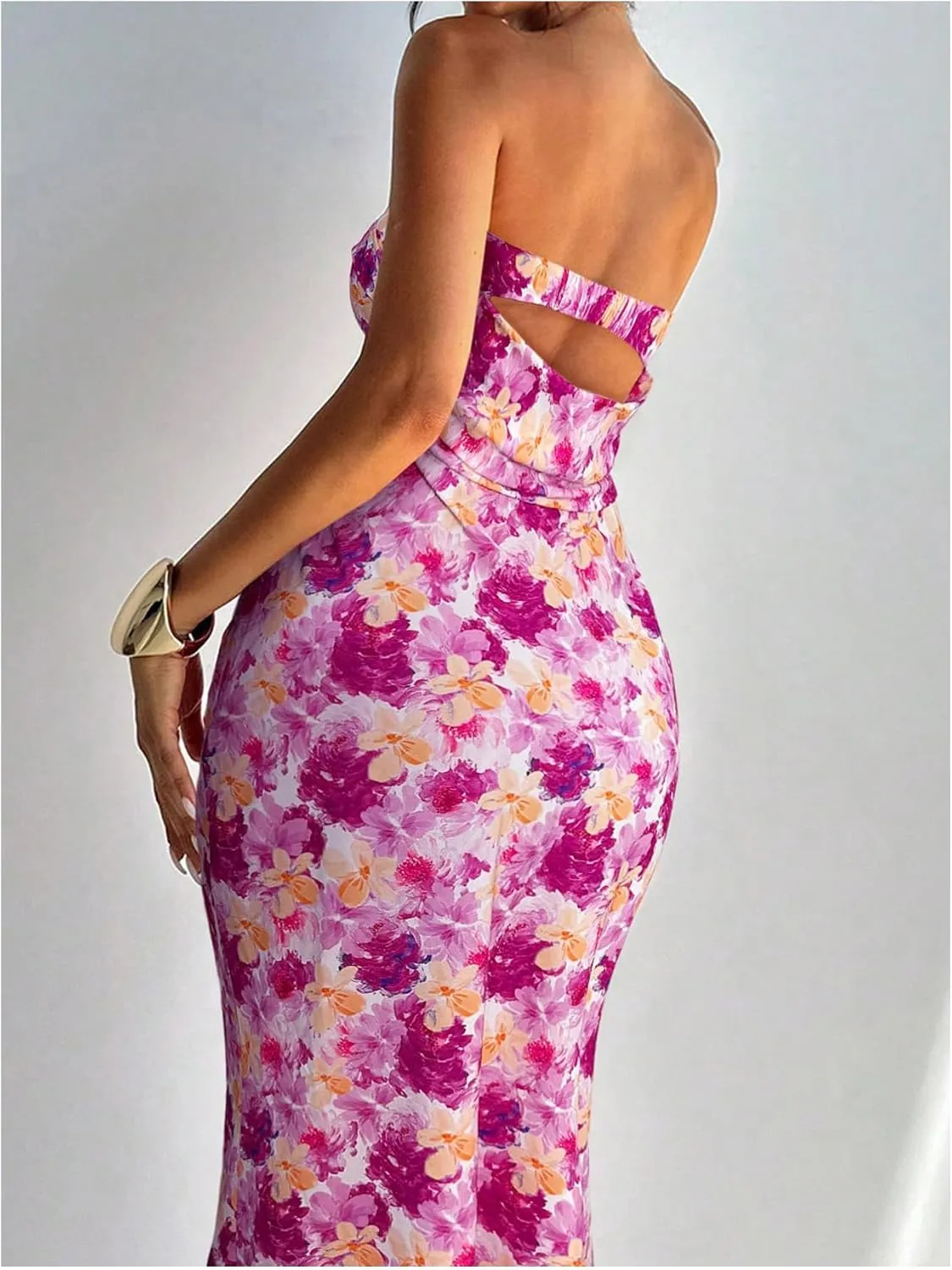 Milumia Women's Boho Floral Tube Dress Wedding Guest Strapless Backless Bodycon Cocktail Summer Long Dresses