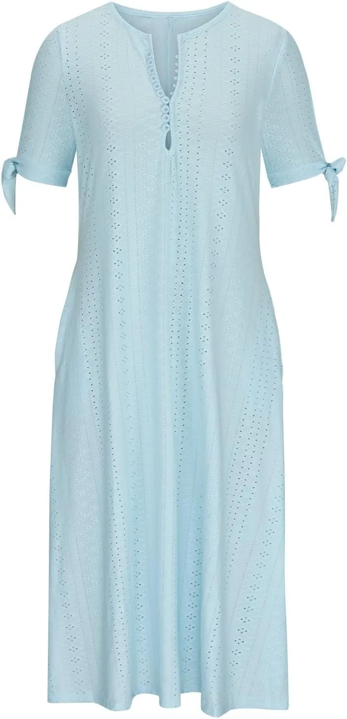 NaRHbrg Womens Summer Dress Casual Floral Print Midi Dress Button V Neck Short Sleeve Dresses Flowy Boho Beach Party Sundress