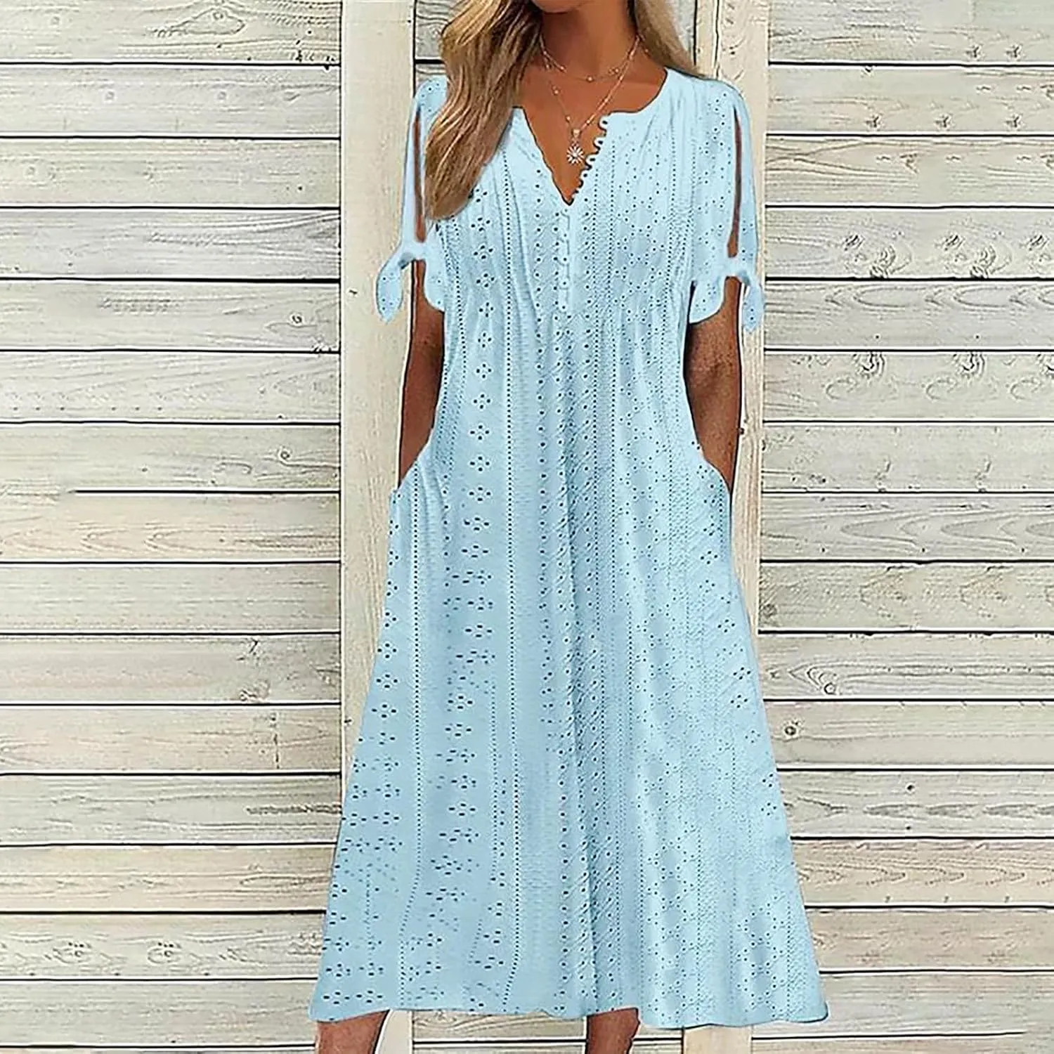 NaRHbrg Womens Summer Dress Casual Floral Print Midi Dress Button V Neck Short Sleeve Dresses Flowy Boho Beach Party Sundress