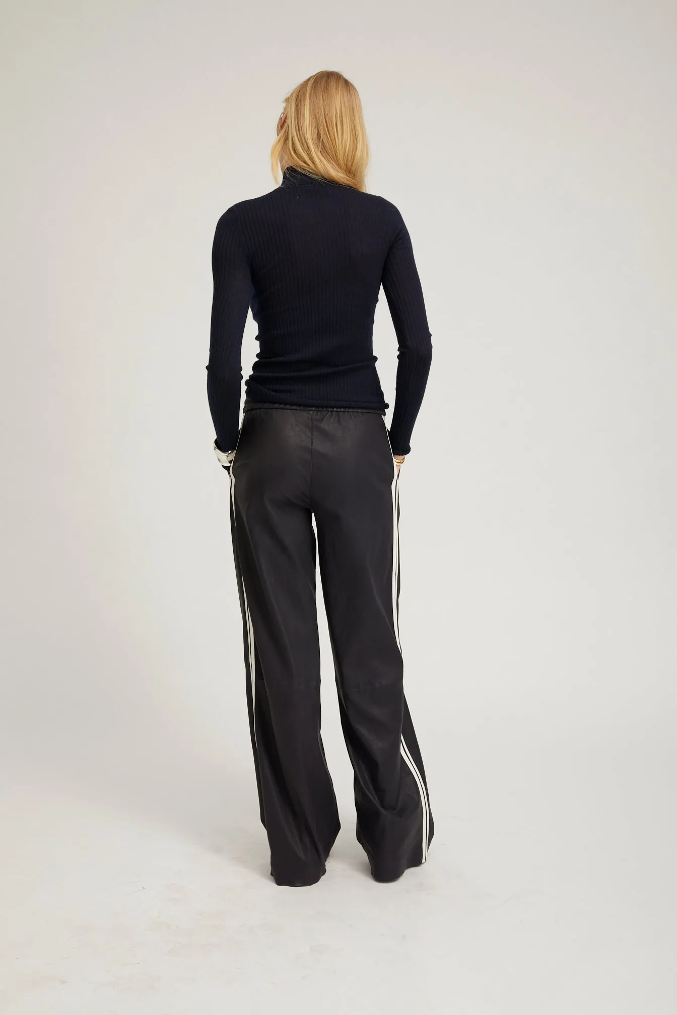 Navy Leather Baggy Athletic Pants