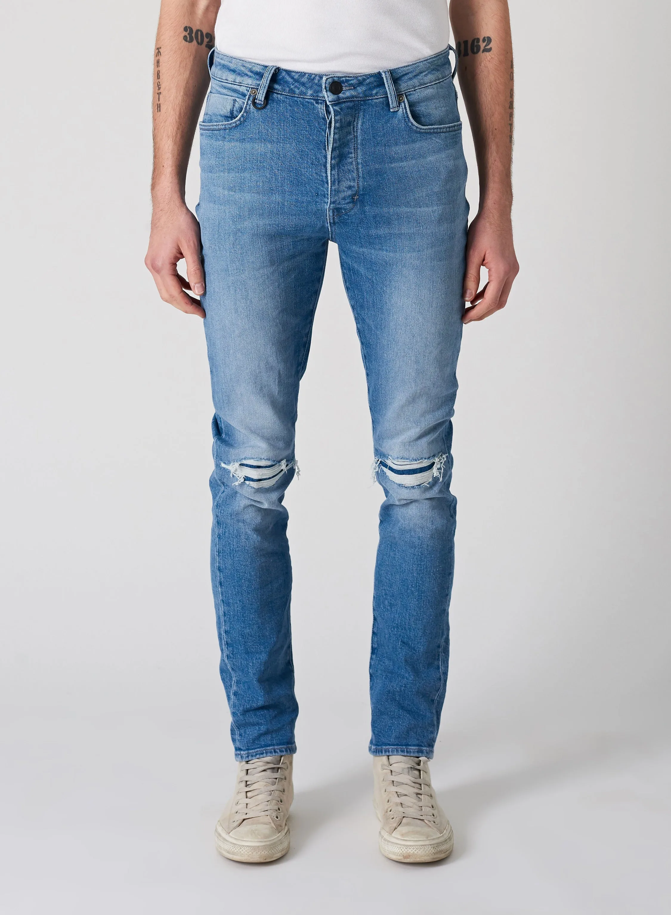 Neuw MENS RAY TAPERED SLIM JEANS - BLUE  KIMBIE TORN
