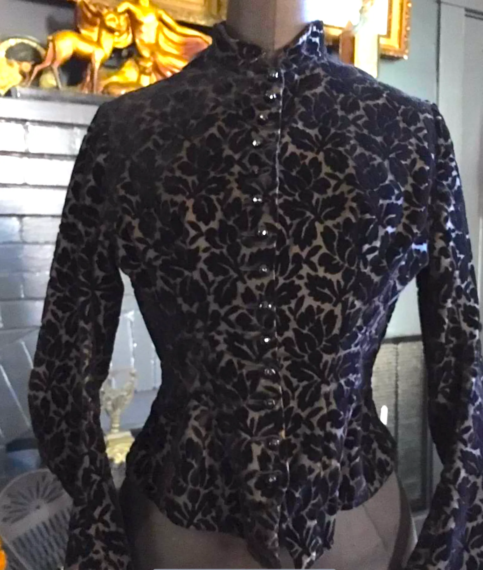NEW ARRIVAL Victorian Burnout Velvet Jet Buttoned Bodice Divine