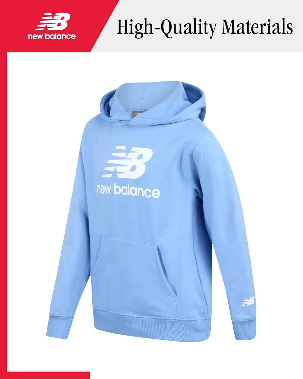 New Balance Boys Hoodie - Fleece Pullover Sweatshirt, Comfy Long Sleeve Hoodies for Boys with Kangaroo Pocket (Sizes 4-20)