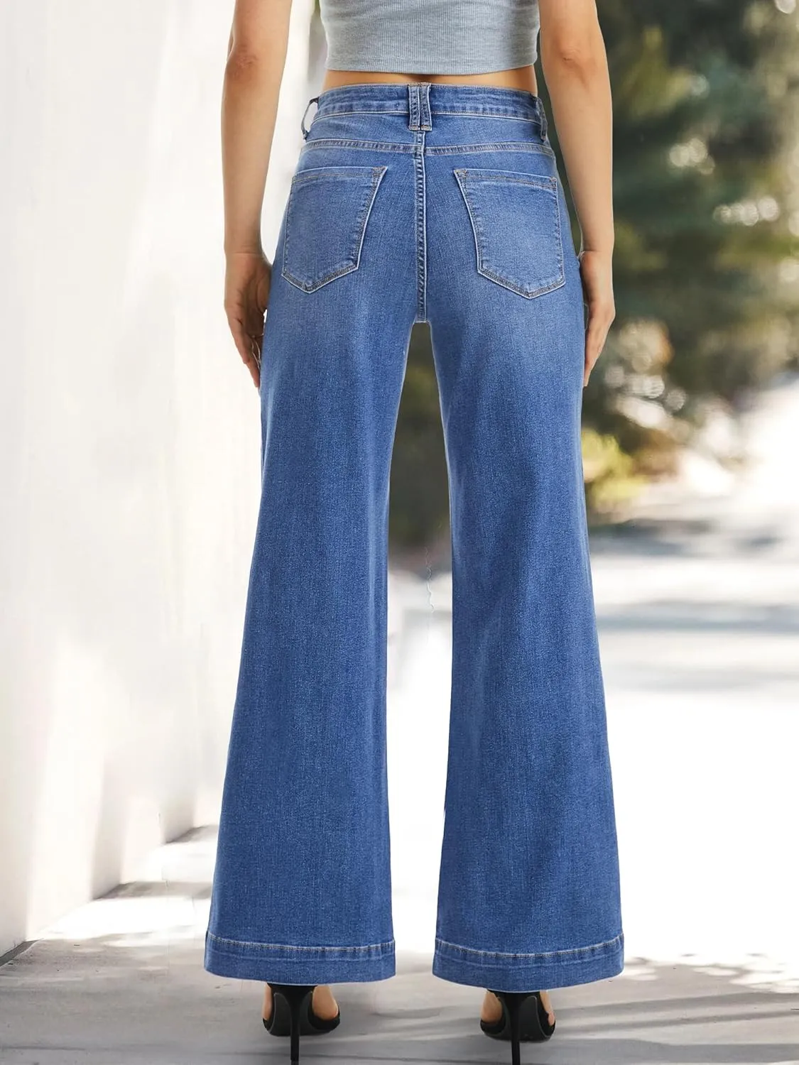 ONESO Flare Jeans for Women High Waist Wide Leg Womens Jeans Stretch Tummy Control Baggy Denim Pants Inseam 30"