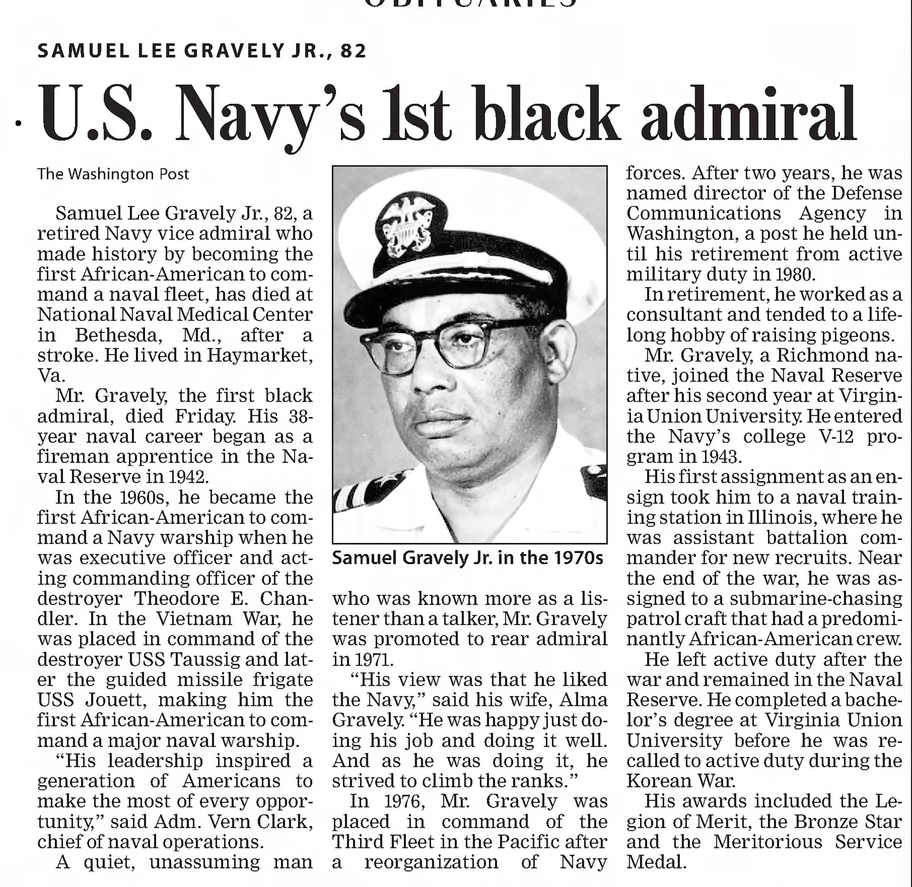 Original U.S. Navy “Baseball Cap” For Admiral Samuel Gravely - First African American to Serve On a Fighting Ship as an Officer, First to Command a Navy ship, First Fleet Commander, and First to Become a Flag Officer