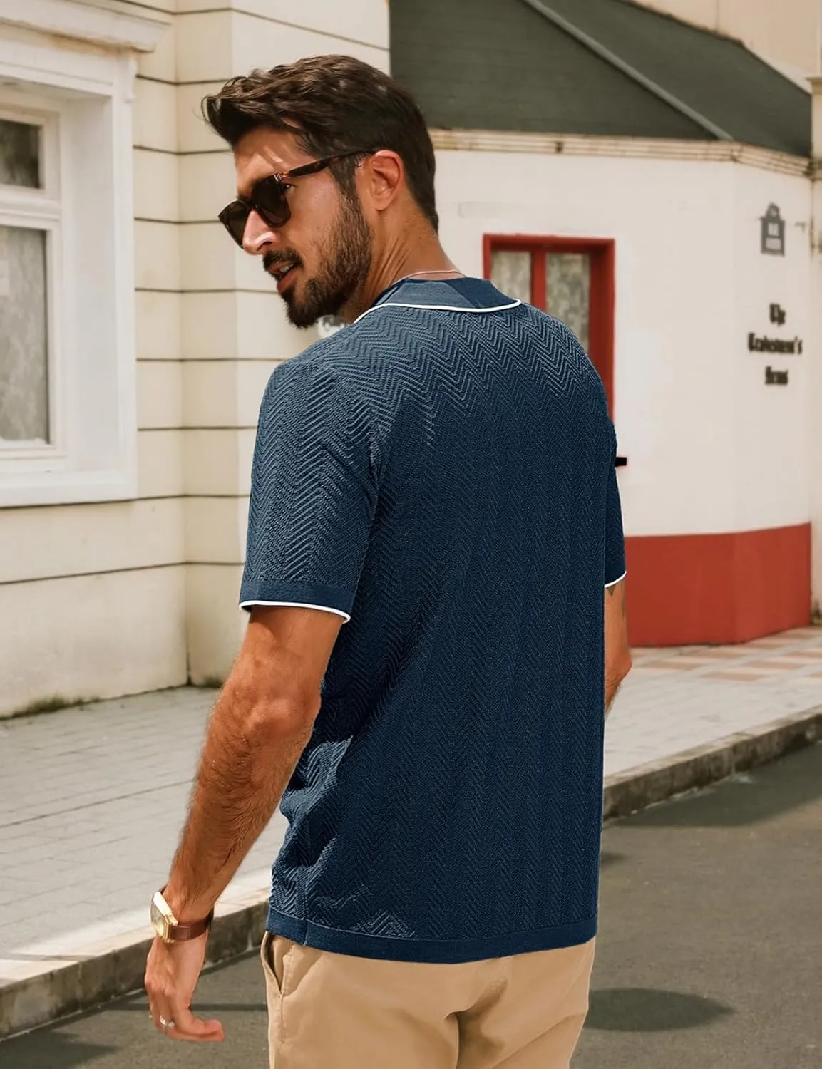 PJ PAUL JONES Men's Knit Polo Shirt Short Sleeve Button Down Shirt Vintage Summer Beach Shirts