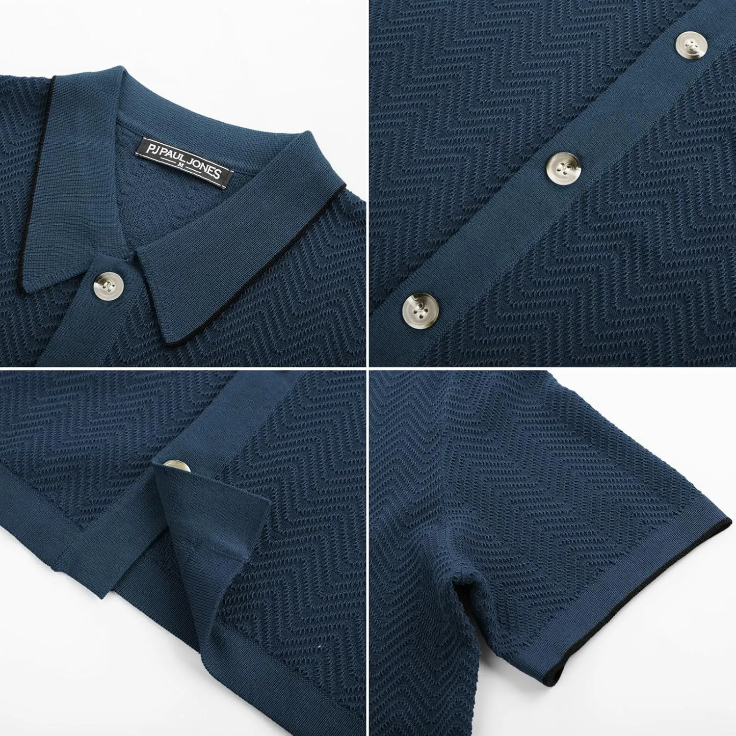 PJ PAUL JONES Men's Knit Polo Shirt Short Sleeve Button Down Shirt Vintage Summer Beach Shirts