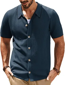 PJ PAUL JONES Men's Knit Polo Shirt Short Sleeve Button Down Shirt Vintage Summer Beach Shirts PJ PAUL JONES Men's Knit Polo Shirt Short Sleeve Button Down Shirt Vintage Summer Beach Shirts