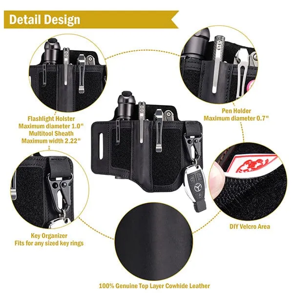 PL3 Multitool Sheath, Leather Sheath with DIY Patch Area and Pen Holder