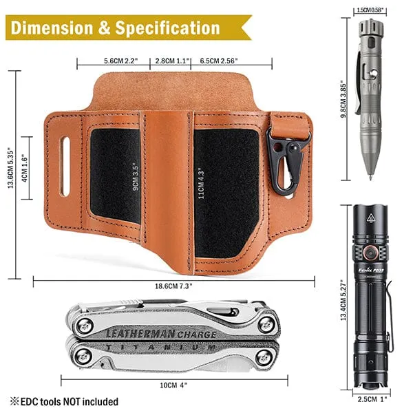 PL3 Multitool Sheath, Leather Sheath with DIY Patch Area and Pen Holder