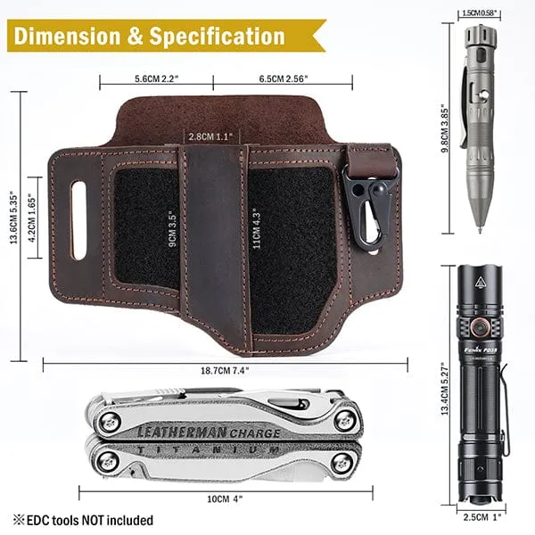PL3 Multitool Sheath, Leather Sheath with DIY Patch Area and Pen Holder