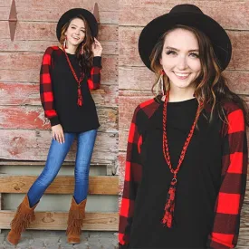 PLAID LONG SLEEVE TOP