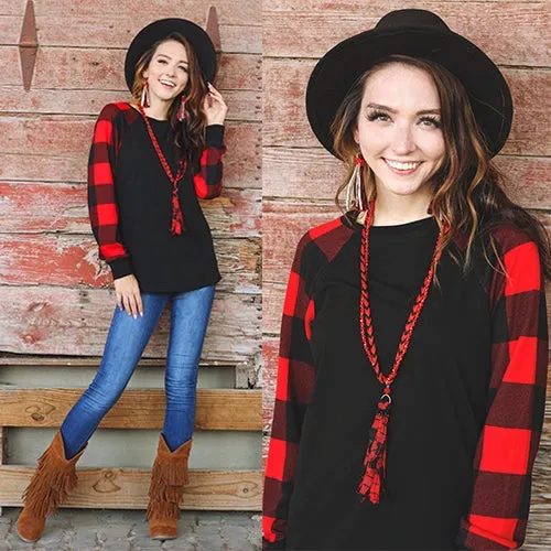 PLAID LONG SLEEVE TOP