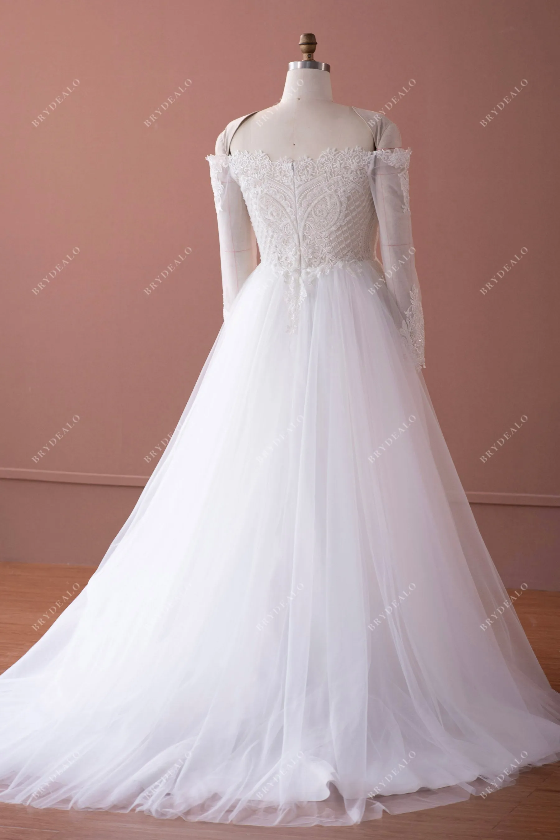 Plus Size Off shoulder Sheer Sleeve Lace Elegant Wedding Dress