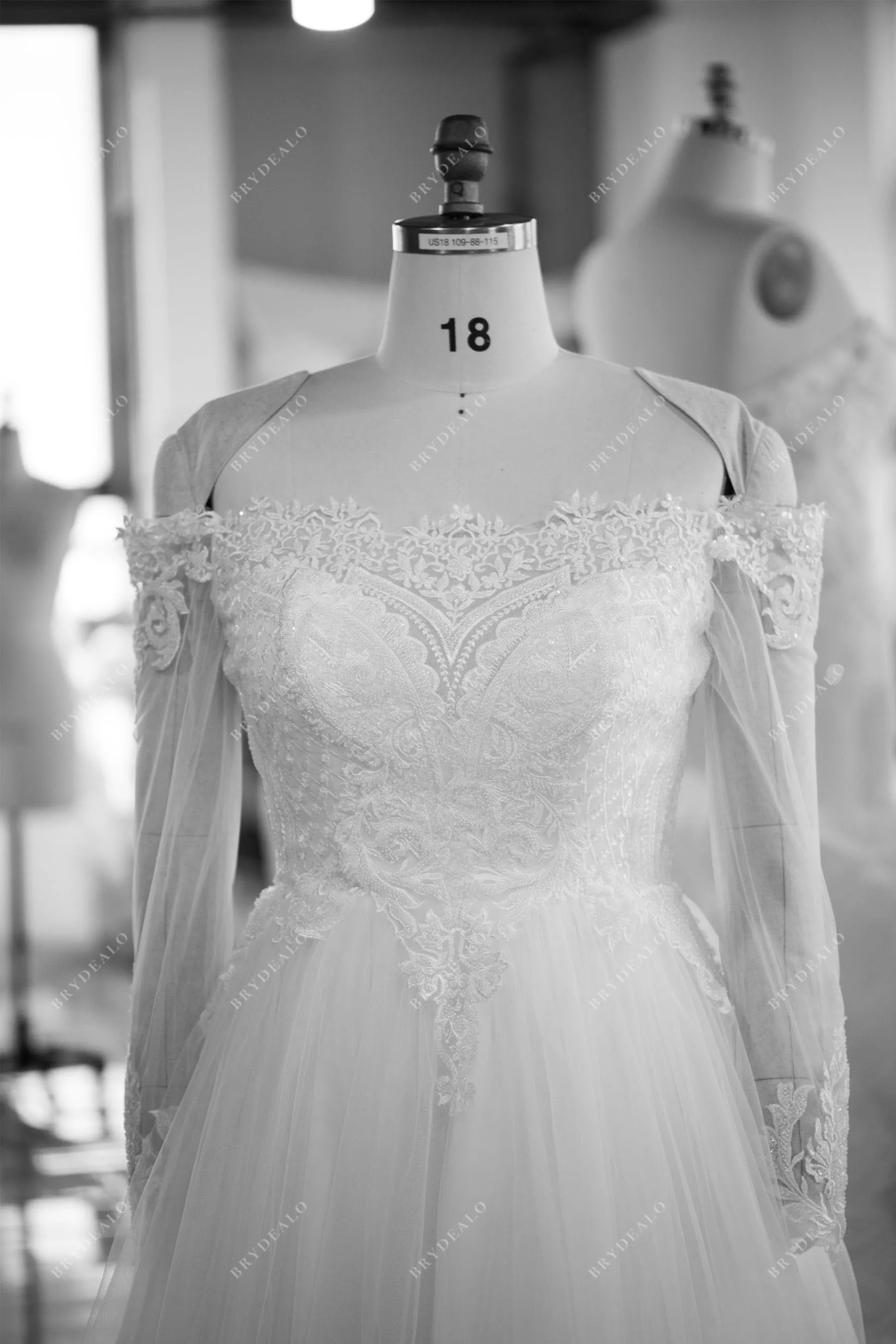Plus Size Off shoulder Sheer Sleeve Lace Elegant Wedding Dress