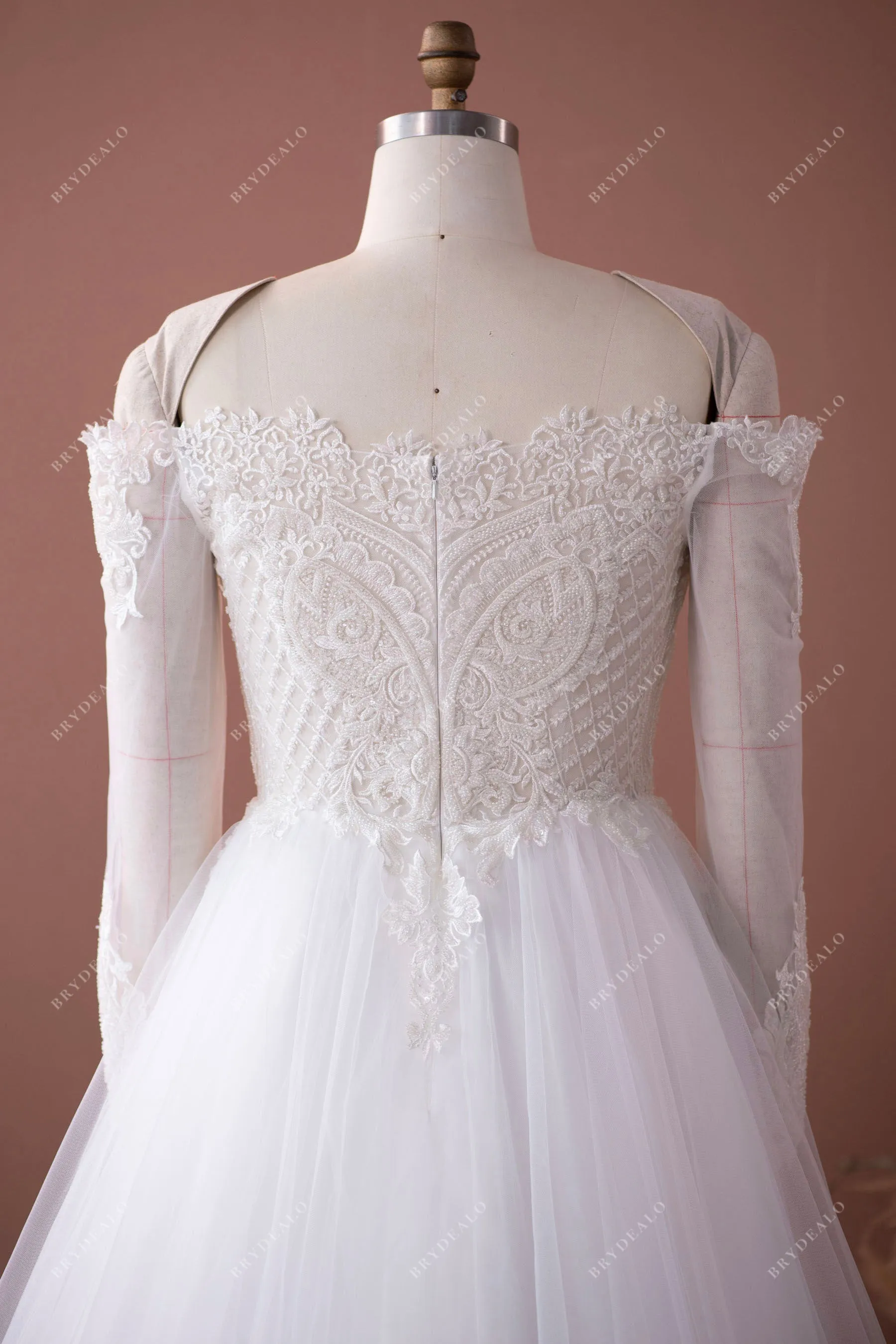 Plus Size Off shoulder Sheer Sleeve Lace Elegant Wedding Dress