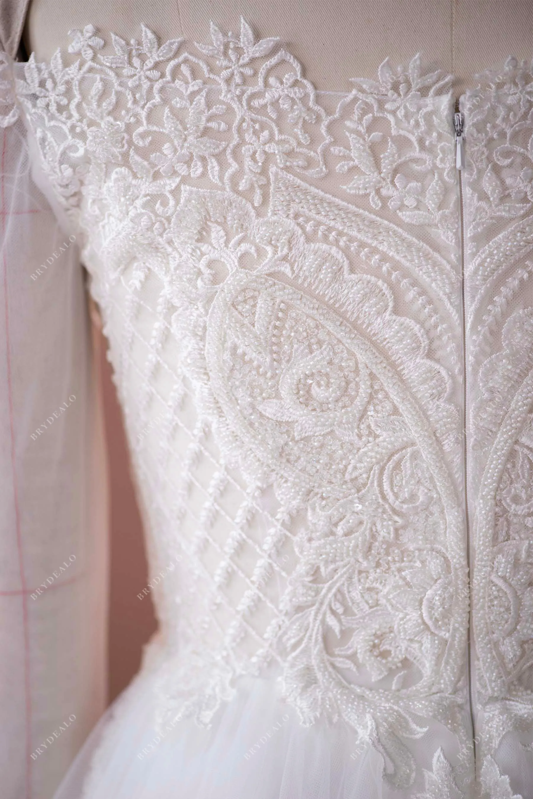 Plus Size Off shoulder Sheer Sleeve Lace Elegant Wedding Dress