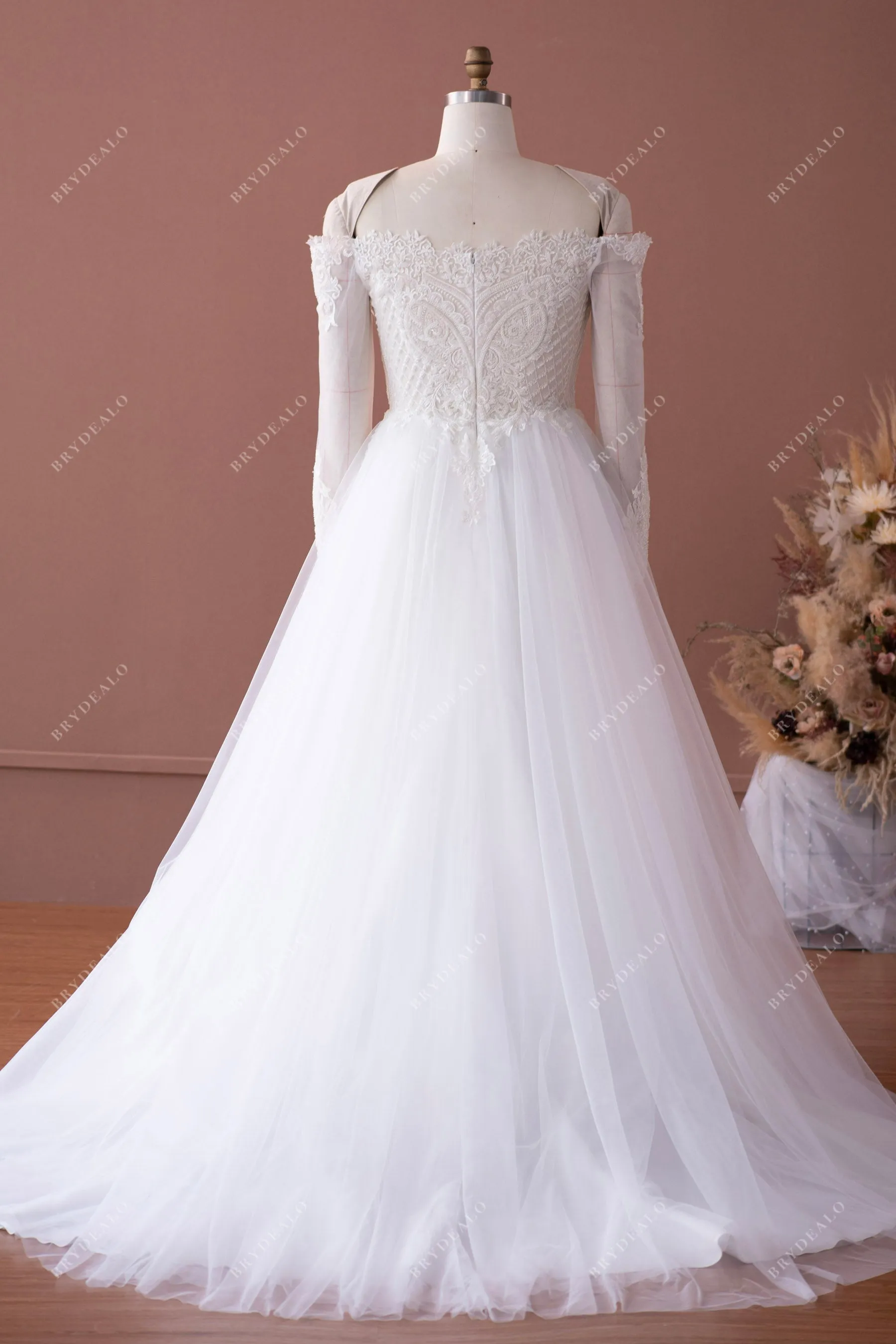 Plus Size Off shoulder Sheer Sleeve Lace Elegant Wedding Dress