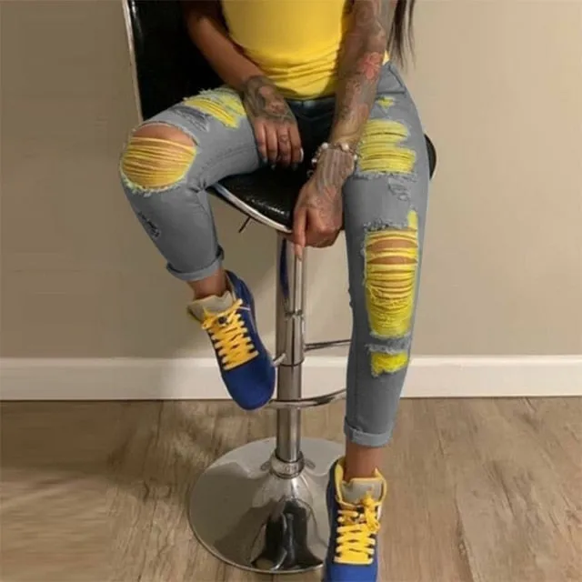 "Madison" Denim & Yellow Ripped Jeans