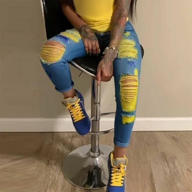 "Madison" Denim & Yellow Ripped Jeans