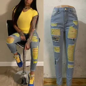 "Madison" Denim & Yellow Ripped Jeans