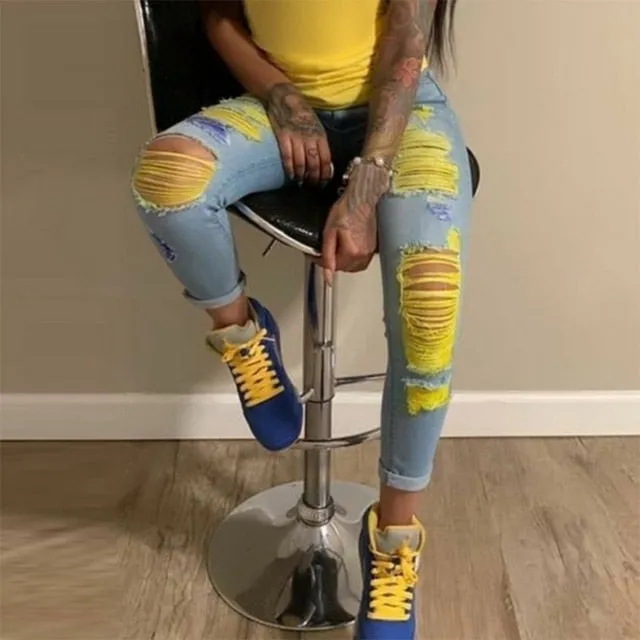 "Madison" Denim & Yellow Ripped Jeans